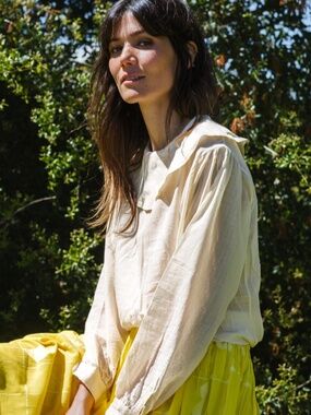 World of Crow Bertha Peter Pan Vintage Blouse, Size Medium, White Boho Top